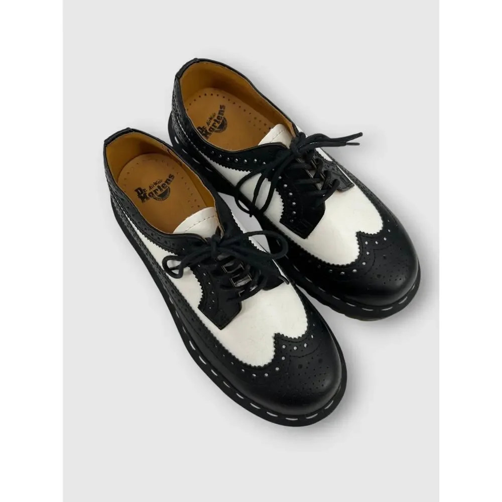 Dr. Martens Black & White Leather Wingtip Brogue Platform Oxfords Size 6